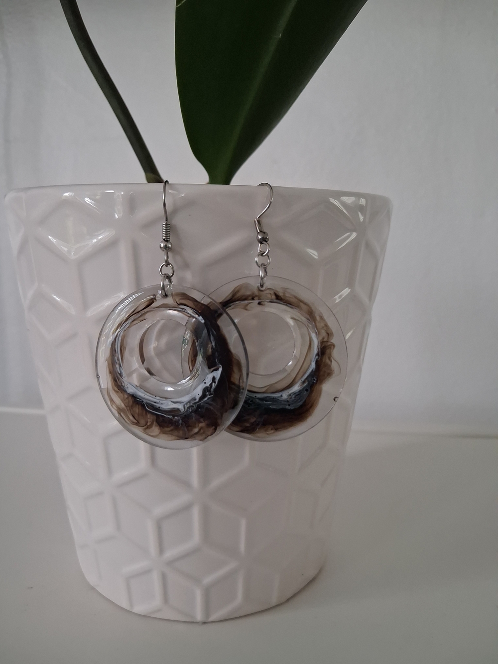 Resin Swirl Hoop Earrings in Brown and Cream - Women Jewelry